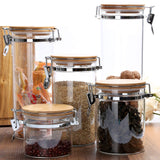 Le'raze Glass Food Storage Jars Containers, [Set of 5] High Borosilicate Glass Cookie Jars with Airtight Bamboo Clamp Lid, Airtight Canisters for Kitchen Bathroom and Pantry Organization Ideal for Flour, Sugar, Coffee, Candy, Snack and More