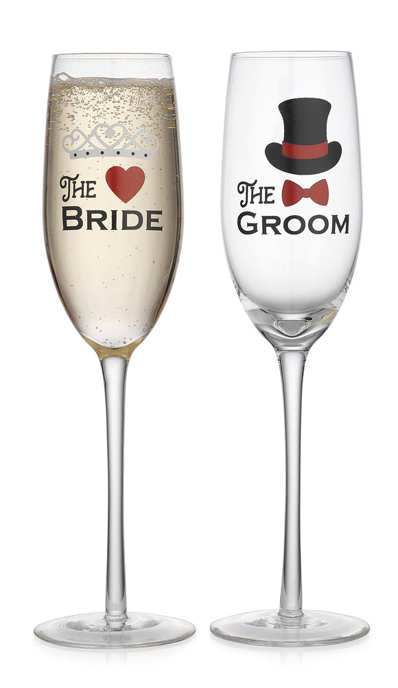 Elegant Home Wedding Gift Set of Two 19 Oz. Bride & Groom Stemless Champagne, Red Or White Wine Glass - unique Novelty - Gag Gift. (Stems)