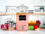 2 Gallon Beverage Beverage Serveware with Stainless Steel Spigot + Marker & Chalkboard 100% Leakproof Glass Drink Dispenser for Parties with Spout, Airtight Beverage Dispenser for Water Juice Laundry