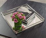 Le'raze Beautiful Mirrored Tray with Chrome Rails, Elegant Square Vanity Mirror Tray with with Side Bars, Makes A Great Bling Gift