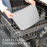Silicone Dish Drying Mat - Drain Hole, Non-Slip, Heat Resistant, Foldable. Great for Dishes, Kitchen Sink, Counter Top, Fridge Drawer Liner or Trivet for Hot Pots. (16" X 20" | Grey)