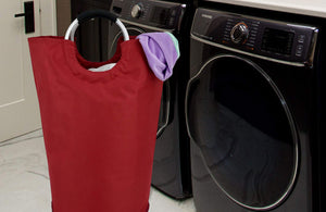 Collapsible Fabric Laundry Hamper - Portable, Foldable Large Capacity Laundry Basket, Durable Comfortable Padded Carry Handles, Self Standing Washing Bin, Folds Easily in Laundry Room Storage. (Red)