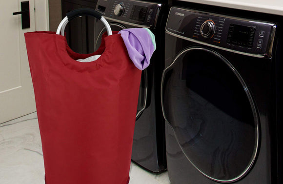 Collapsible Fabric Laundry Hamper - Portable, Foldable Large Capacity Laundry Basket, Durable Comfortable Padded Carry Handles, Self Standing Washing Bin, Folds Easily in Laundry Room Storage. (Red)