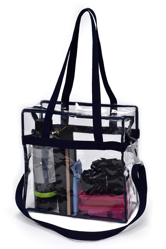 Handy Laundry Clear Tote Bag Stadium Approved - Shoulder Straps and Zippered Top. Perfect Clear Bag for Work, School, Sports Games and Concerts. Meets Stadium Tournament Guidelines. (Blue)