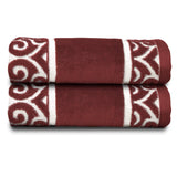 Soft Textilz Elegant 2 Piece Lightweight Luxury Kitchen Hand Towel Set - Premium European Decorative & Absorbent - Fancy Home/Guest Bathroom Cotton Towels - Large 35x19 - Charm Design Red Wine