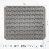 Silicone Dish Drying Mat - Drain Hole, Non-Slip, Heat Resistant, Foldable. Great for Dishes, Kitchen Sink, Counter Top, Fridge Drawer Liner or Trivet for Hot Pots. (16" X 20" | Grey)