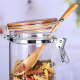 Le'raze Glass Food Storage Jars Containers, [Set of 5] High Borosilicate Glass Cookie Jars with Airtight Bamboo Clamp Lid, Airtight Canisters for Kitchen Bathroom and Pantry Organization Ideal for Flour, Sugar, Coffee, Candy, Snack and More