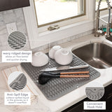 Silicone Dish Drying Mat - Drain Hole, Non-Slip, Heat Resistant, Foldable. Great for Dishes, Kitchen Sink, Counter Top, Fridge Drawer Liner or Trivet for Hot Pots. (16" X 20" | Grey)