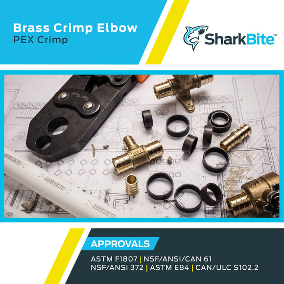 SharkBite 3/4 Inch Crimp 90 Degree Elbow, Pack of 10, Brass Plumbing Fitting, PEX Pipe, PE-RT, UC256LFA10