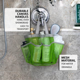 7 Pocket Shower Caddy Tote, Green - Keep your shower essentials within easy reach. Shower caddies are perfect for college dorms, gym, shower, swimming and travel. Mesh allows water to drain easily.