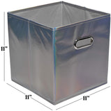 Foldable Cube Storage Bins - 6 Pack - These Decorative Fabric Storage Cubes are Collapsible and Great Organizer for Shelf, Closet or Underbed. Convenient for Clothes or Kids Toy Storage (Shiny Silver)