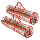 Clear Wrapping Paper Storage Bag - Transparent Design, Dual Zipper and Two Handles for Easy Carrying. Store Up to 25 Standard 40-Inch Gift Wrap Rolls. (RED | 2-PACK)