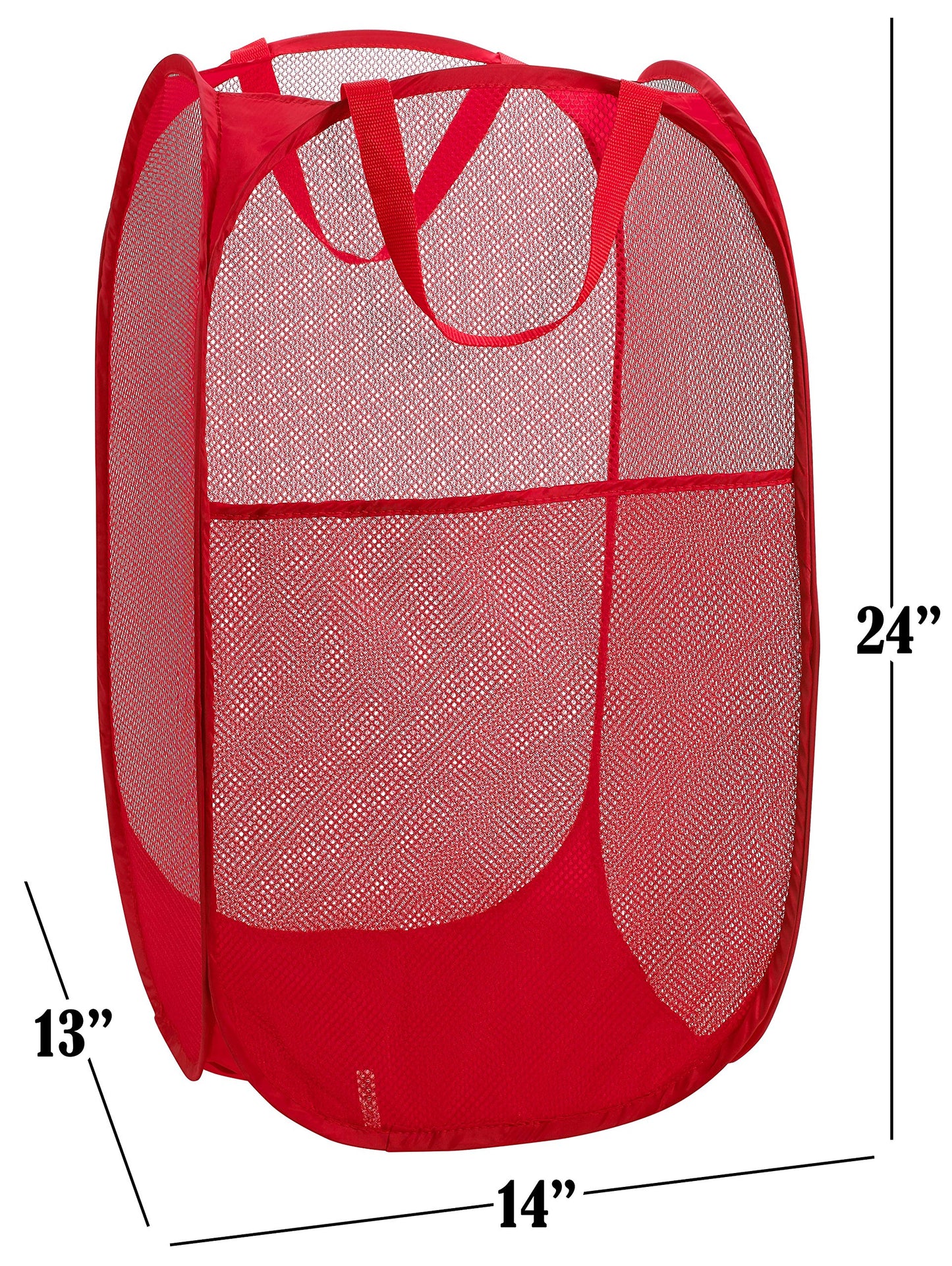 Mesh Popup Laundry Hamper - Portable, Durable Handles, Collapsible for Storage and Easy to Open. Folding Pop-Up Clothes Hampers are Great for The Kids Room, College Dorm or Travel. (Red)