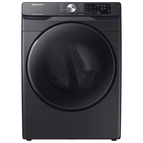 Samsung - 7.5 Cu. Ft. Stackable Electric Dryer with Steam and Sensor Dry - Black stainless steel