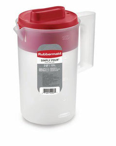 Rubbermaid Simply Pour Pitcher, Plastic Pitcher With Multifunction Lid, 2 Quart Red 1.89L